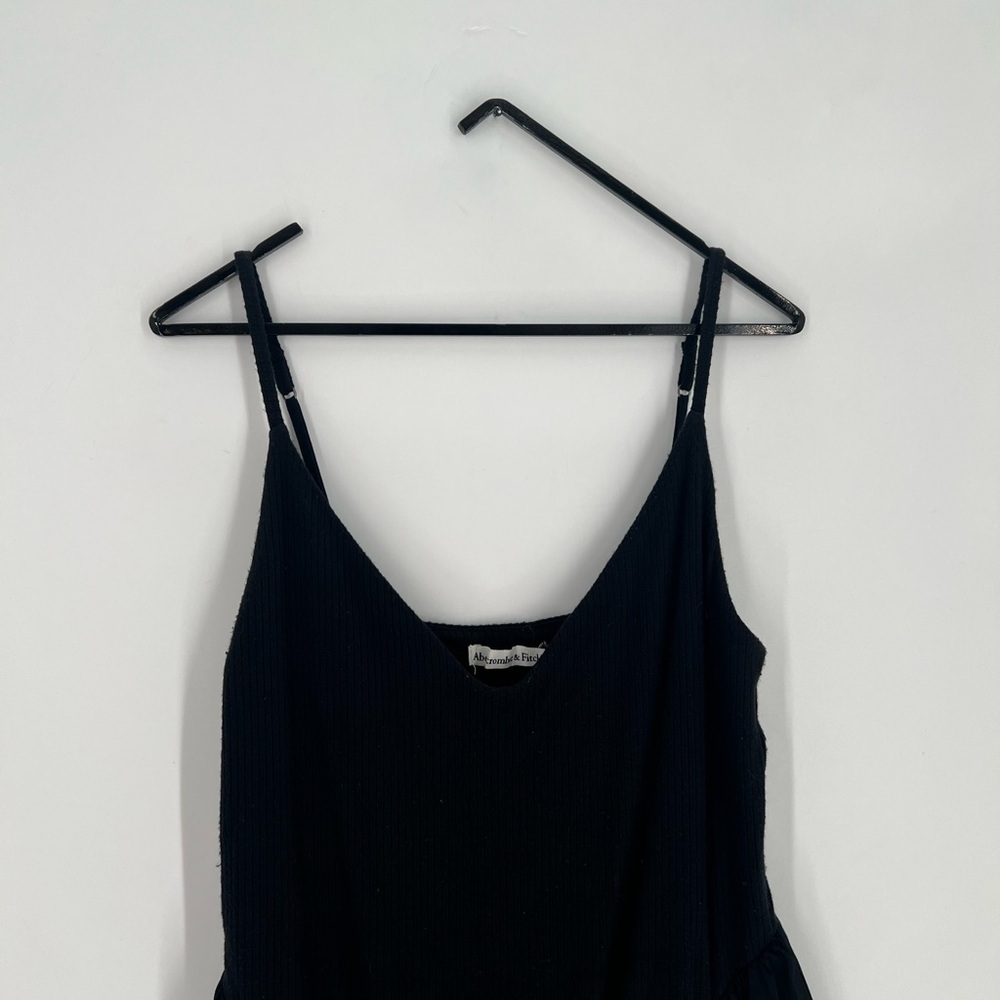Abercrombie & Fitch Mixed Fabric Drop Waist Black Midi Dress